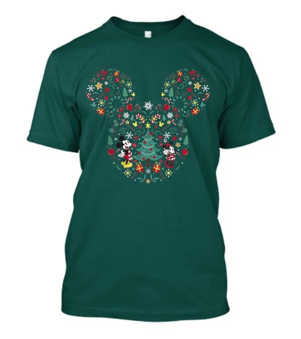 Disney Mickey And Minnie Christmas Tree Wreath Holiday Mashup T-Shirt