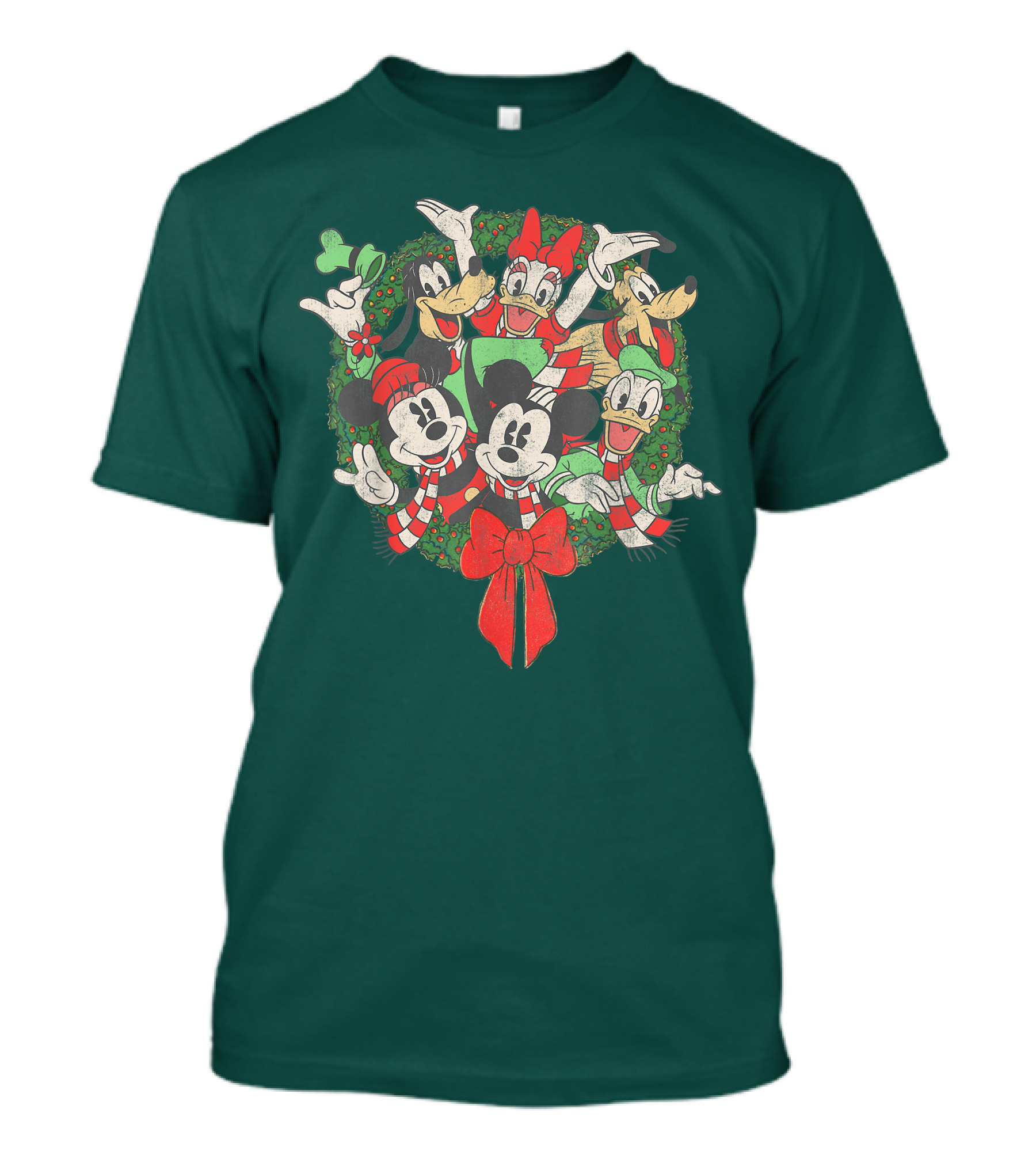 Disney Holiday Wreath Mickey Minnie Goofy Pluto Donald Christmas T-Shirt