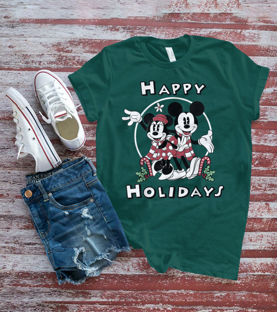 Disney Mickey And Minnie Mouse Happy Holidays Christmas Cheer T-Shirt