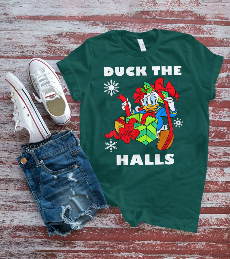 Disney Donald Duck The Halls Christmas Presents Snowflakes T-Shirt