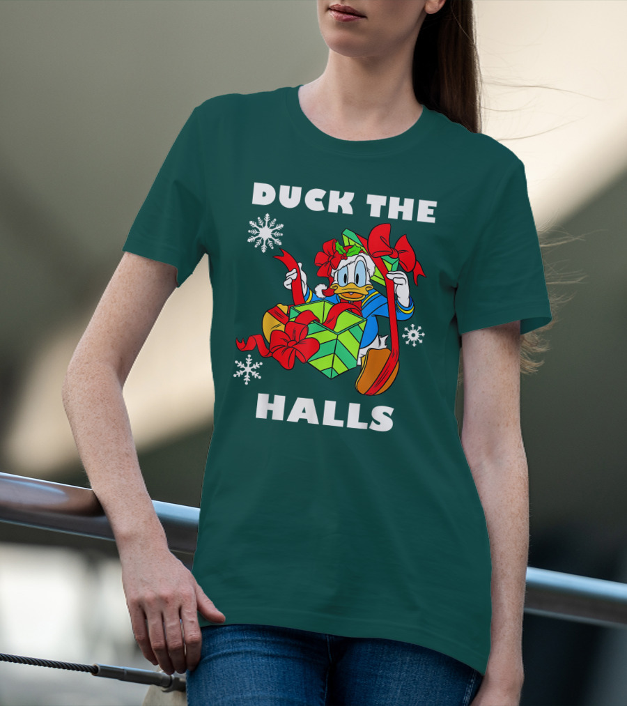 Disney Donald Duck The Halls Christmas Presents Snowflakes T-Shirt