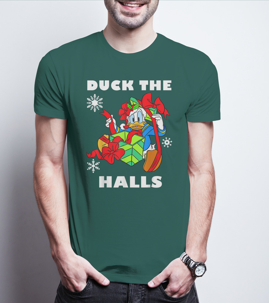 Disney Donald Duck The Halls Christmas Presents Snowflakes T-Shirt