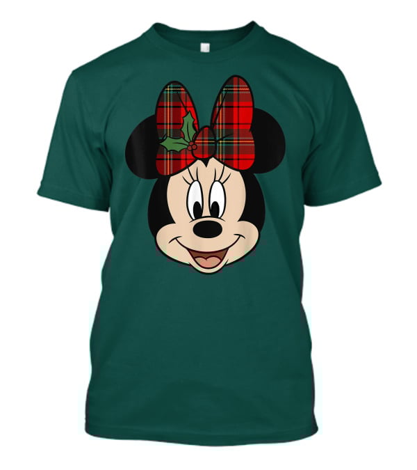Disney Minnie Mouse Plaid Christmas Bow With Holly T-Shirt
