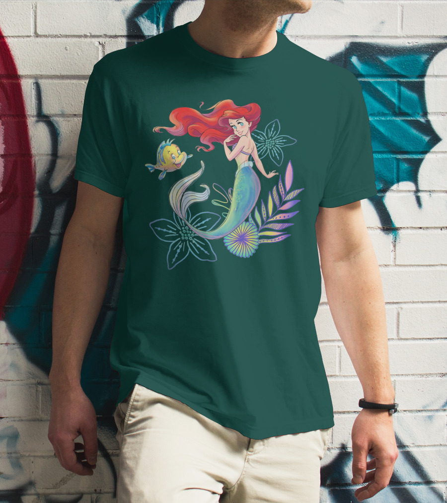 Disney The Little Mermaid Ariel Flounder Floral T-Shirt