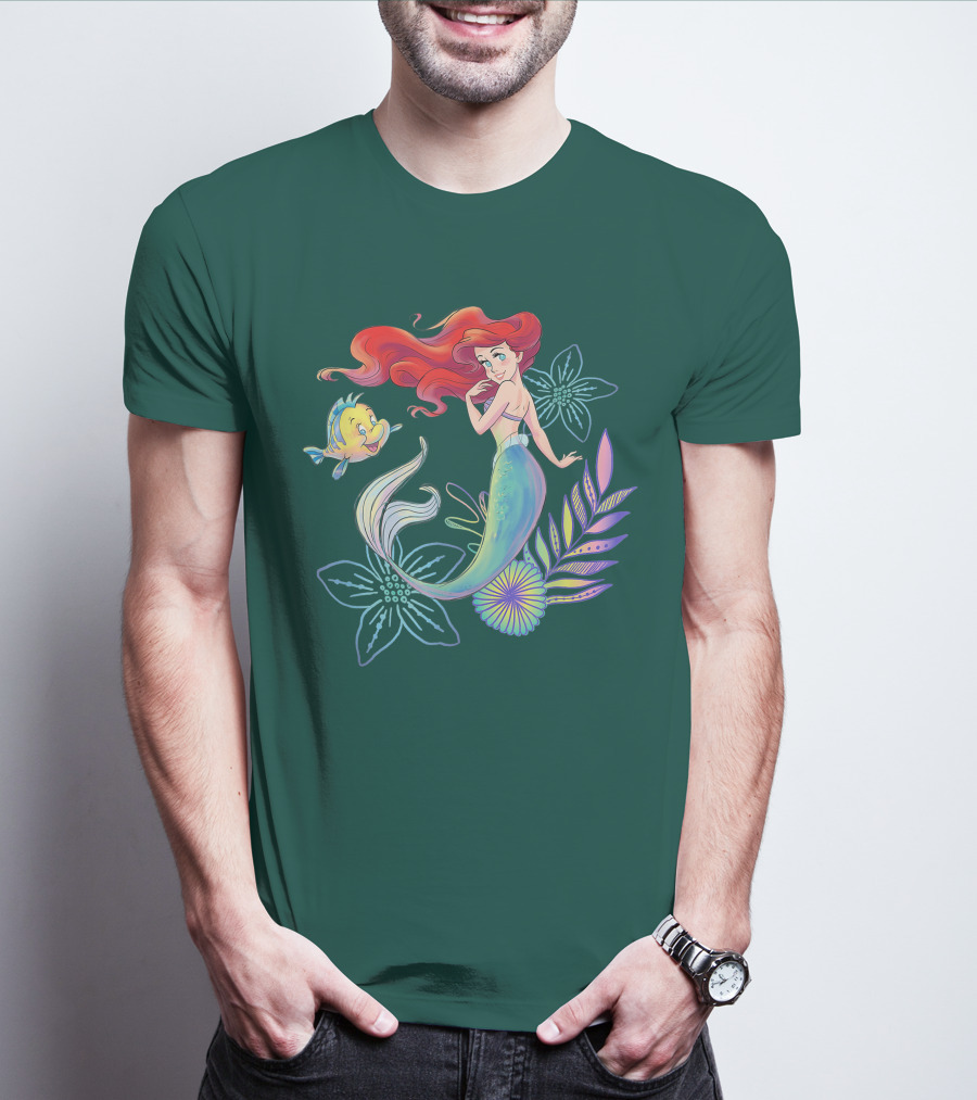 Disney The Little Mermaid Ariel Flounder Floral T-Shirt