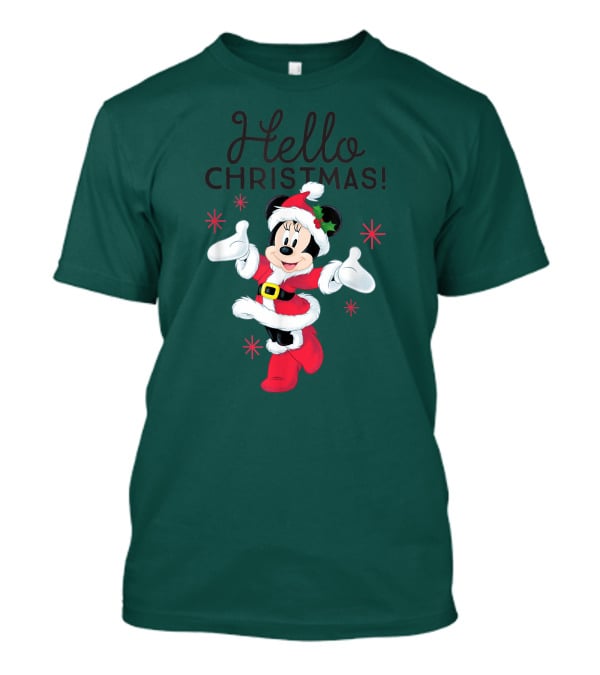 Disney Minnie Mouse Hello Christmas Holiday Santa T-Shirt