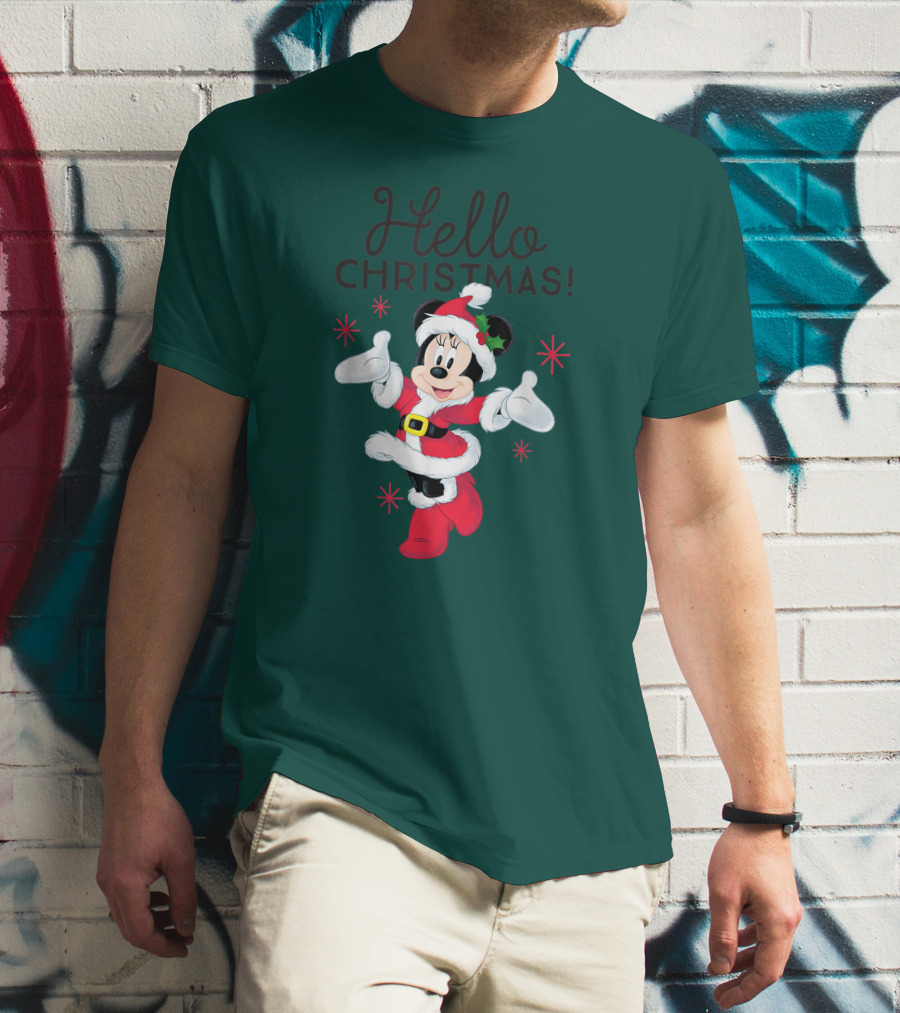 Disney Minnie Mouse Hello Christmas Holiday Santa T-Shirt