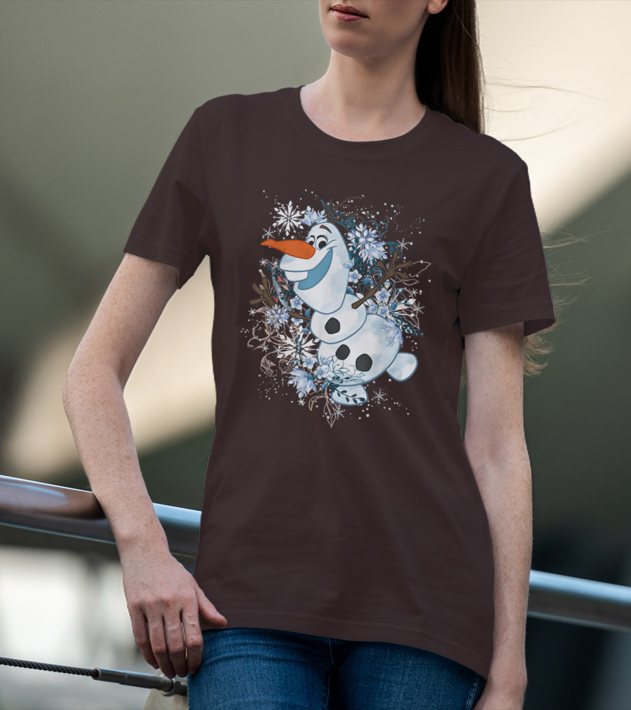 Olaf Dancing Surrounded By Snowflakes And Flowers From Disney Frozen T-Shirt