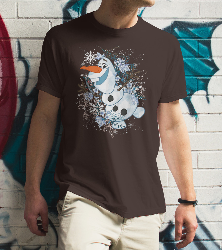 Olaf Dancing Surrounded By Snowflakes And Flowers From Disney Frozen T-Shirt