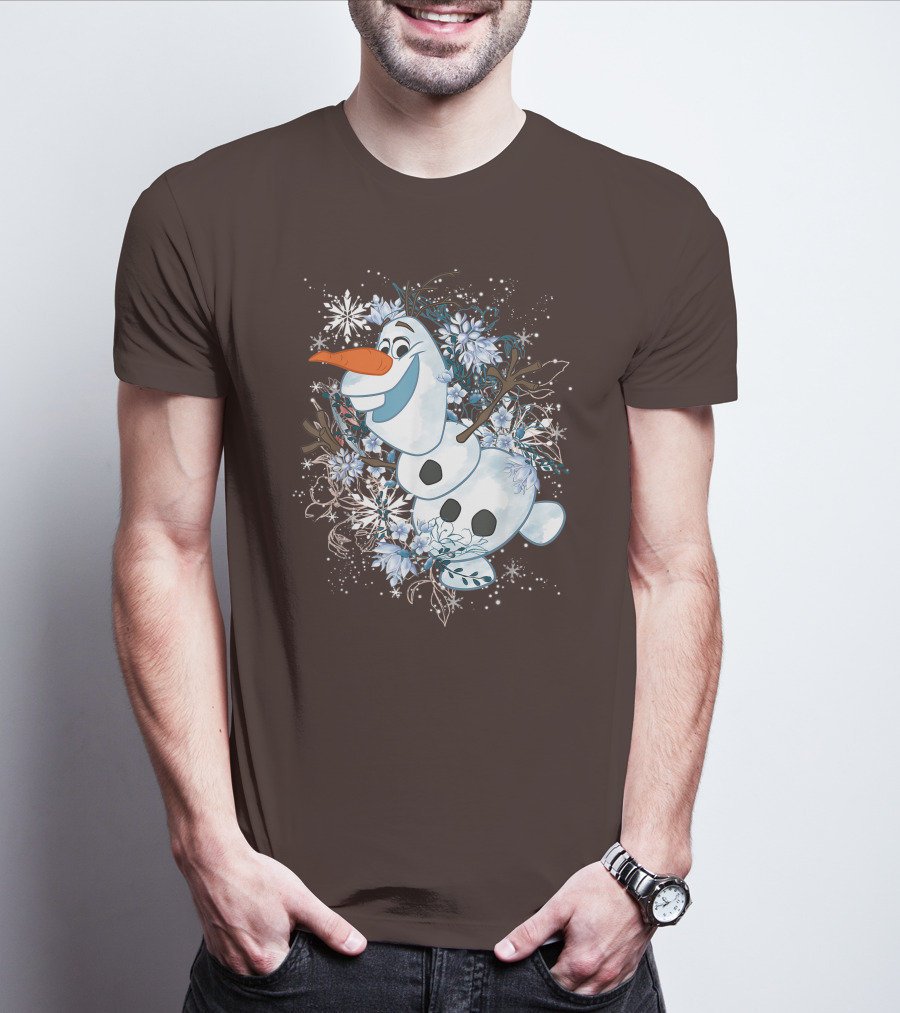 Olaf Dancing Surrounded By Snowflakes And Flowers From Disney Frozen T-Shirt