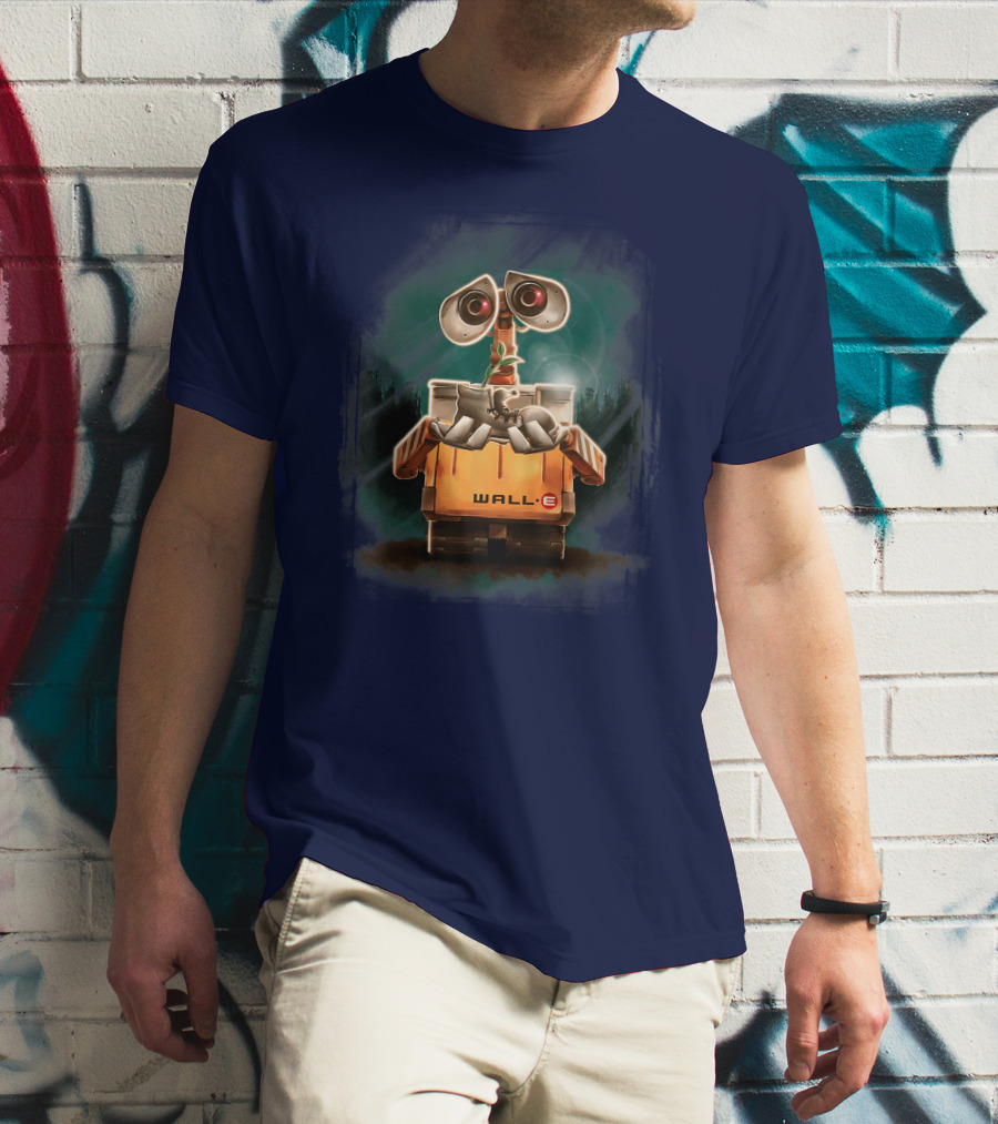 Wall E Holding Plant In Shoe On Starry Night Background Disney Pixar T-Shirt