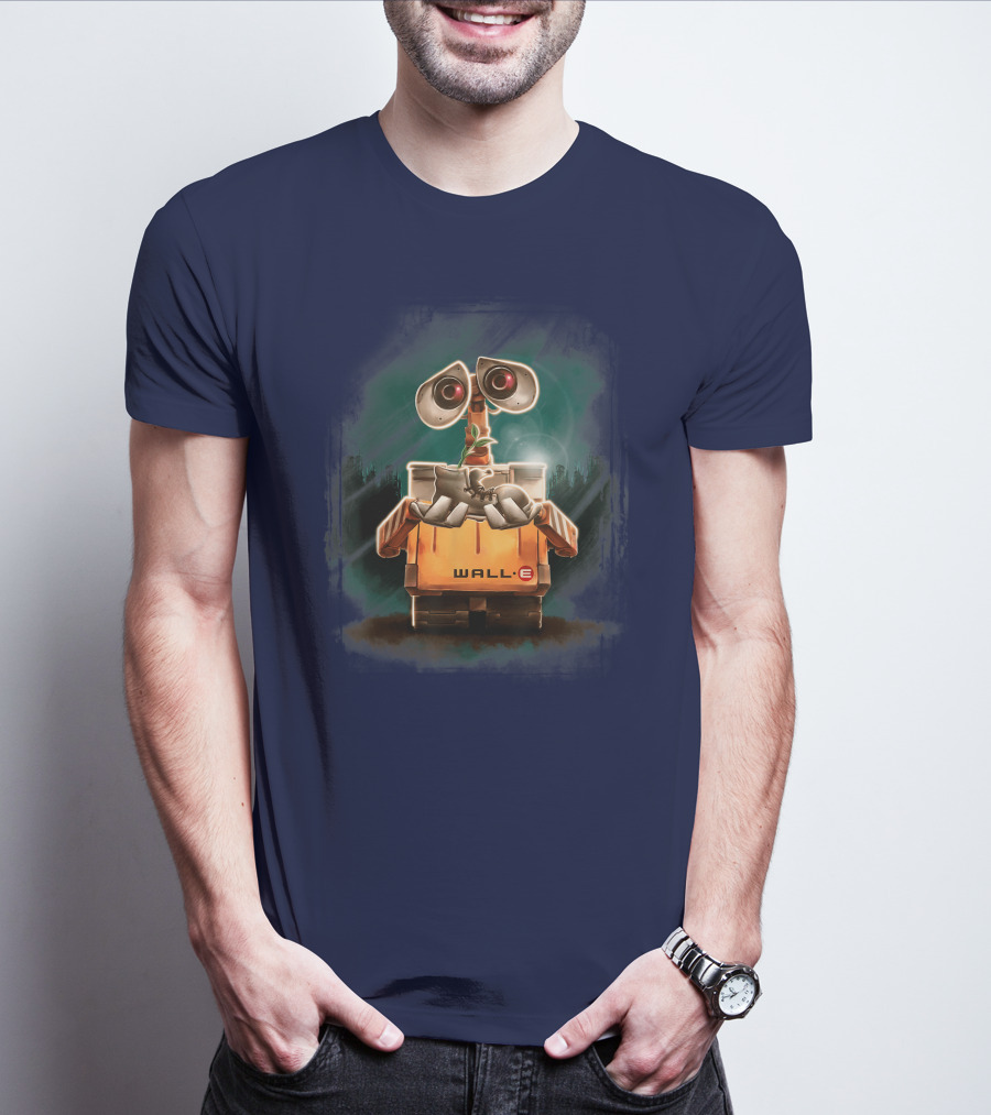 Wall E Holding Plant In Shoe On Starry Night Background Disney Pixar T-Shirt