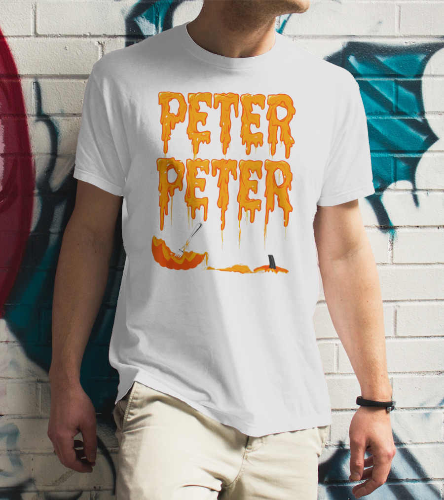 Peter Peter Pumpkin Eater Dripping Orange Text With Fork In Pumpkin T-Shirt