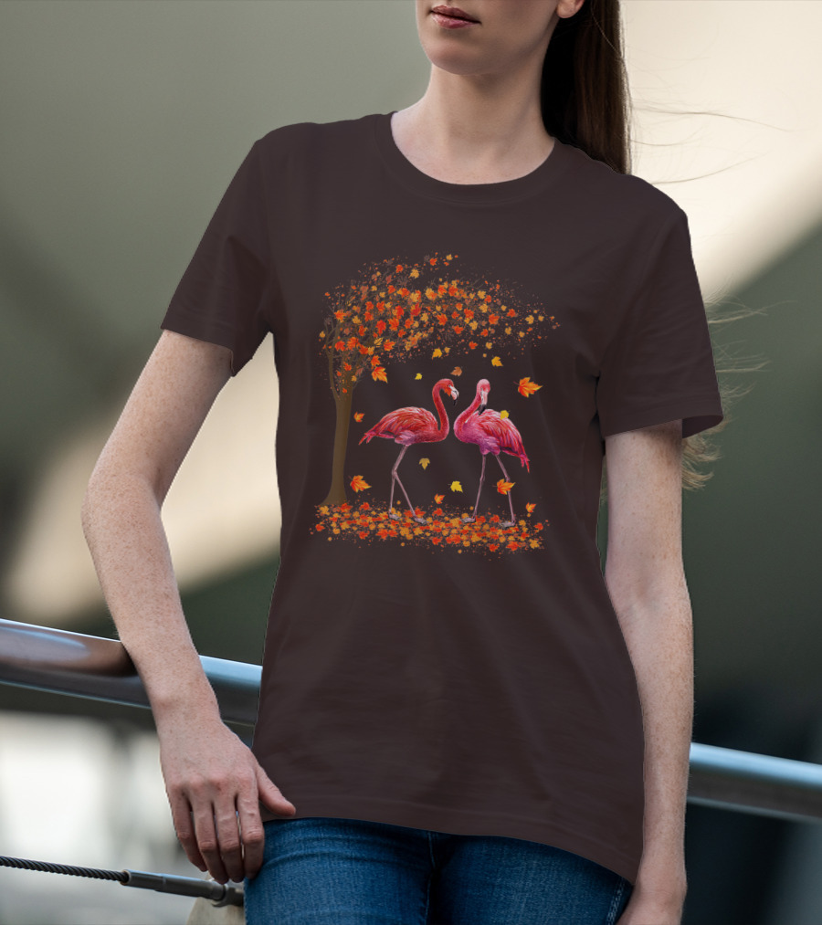 It's Fall Y'all Flamingo Autumn Leaves And Pink Flamingos T-Shirt