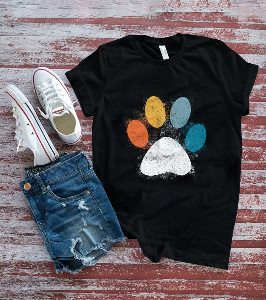 Vintage Colorful Dog Paw Print Puppy Love Pet Paw T-Shirt