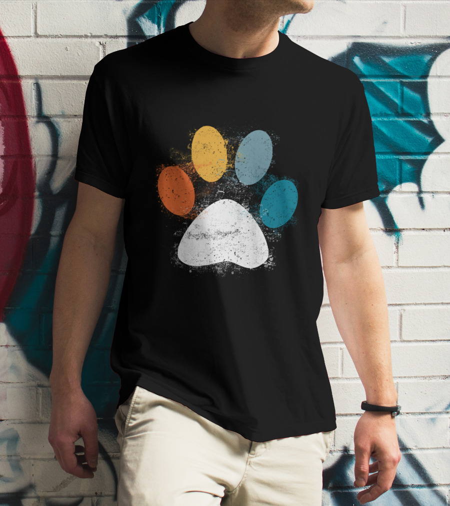 Vintage Colorful Dog Paw Print Puppy Love Pet Paw T-Shirt