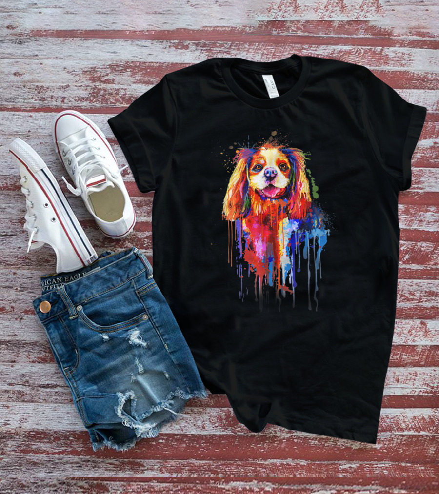 Dog Watercolor Painting Vibrant Dripping Colors T-Shirt