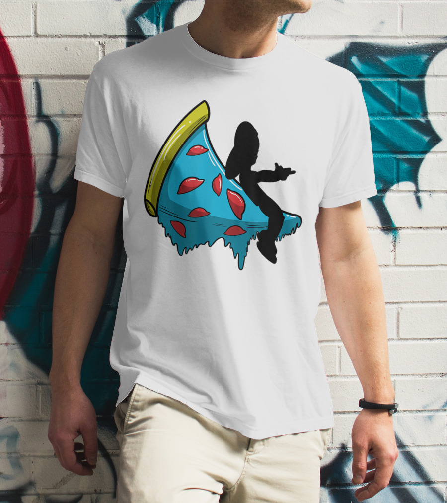 Picza Moon Silhouette On Blue Pizza Slice With Red Toppings T-Shirt