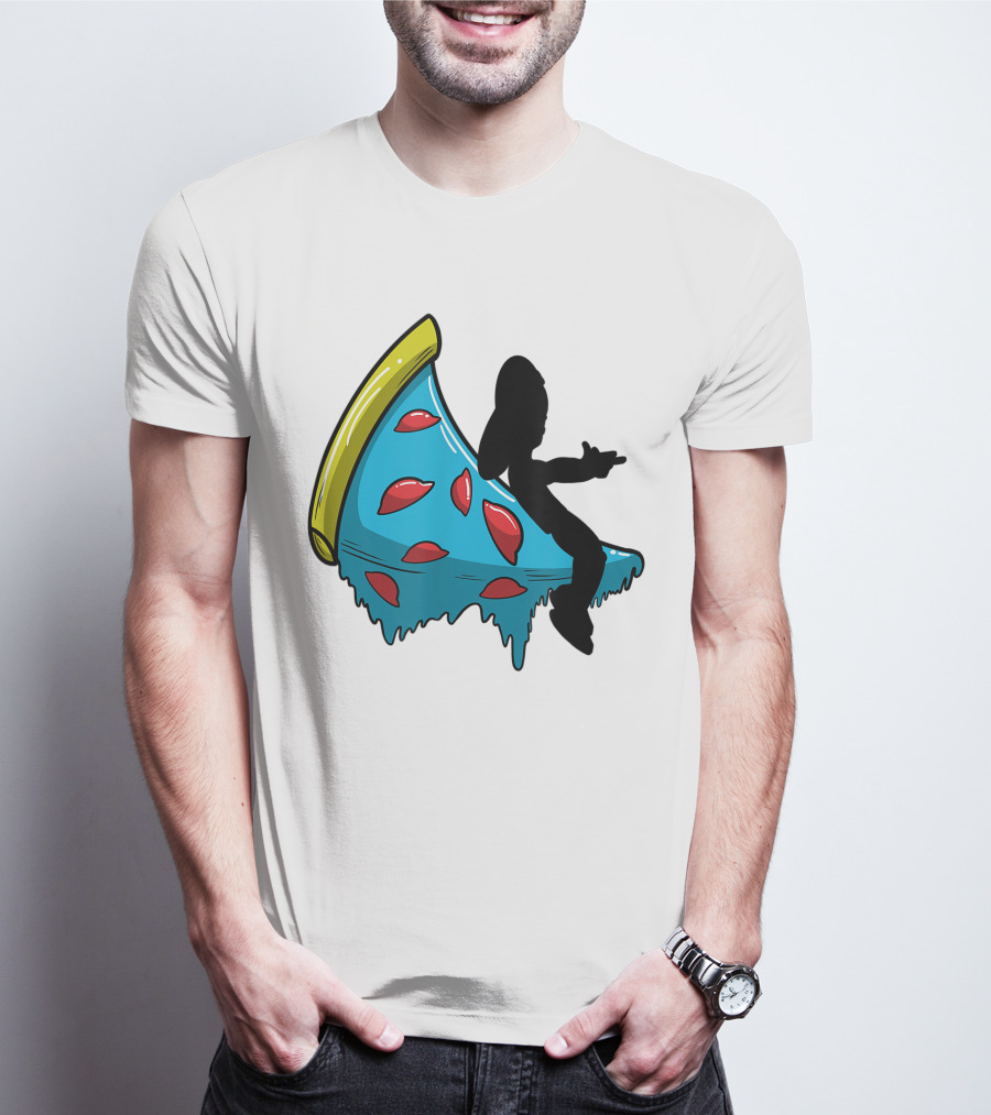 Picza Moon Silhouette On Blue Pizza Slice With Red Toppings T-Shirt