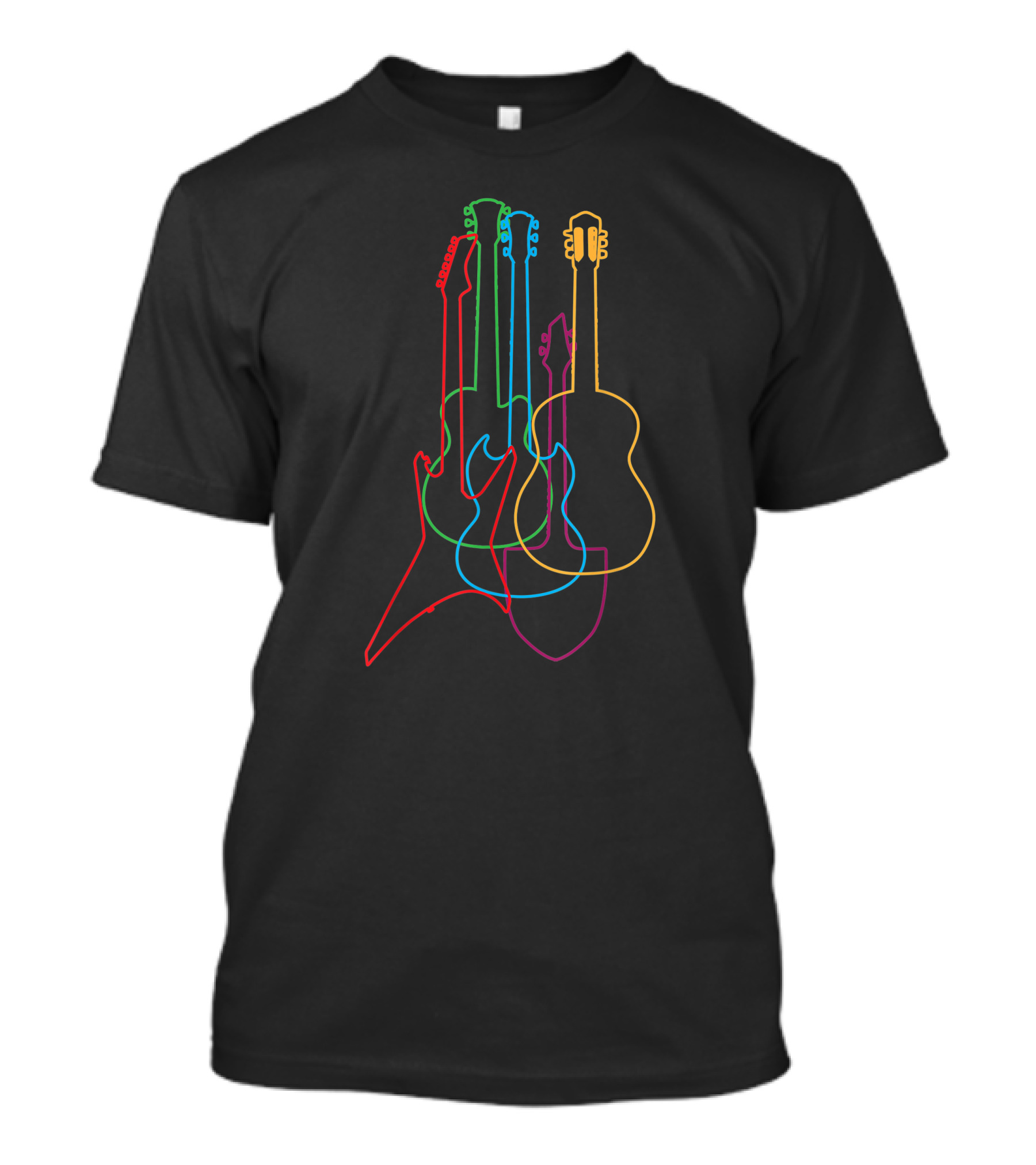 Colored Electric Acoustic Classical Guitars Neon Outline T-Shirt