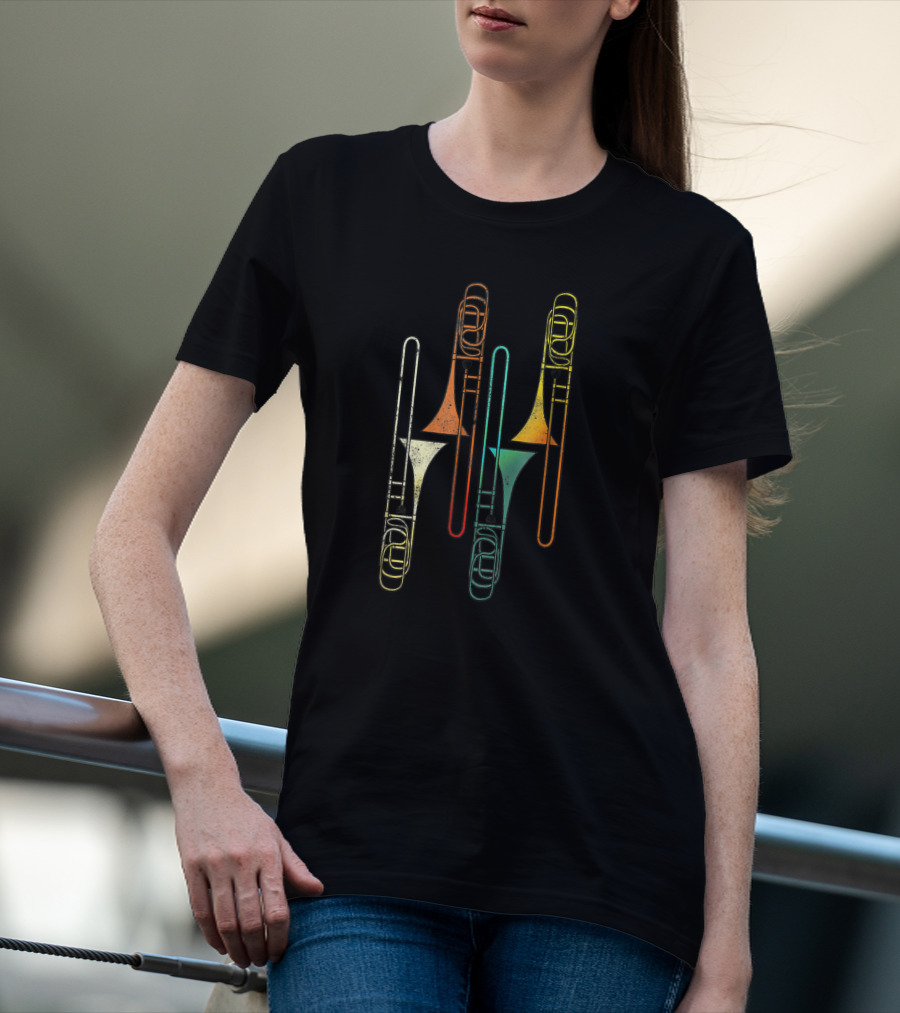 Retro Multicolored Trombone Jazz Instrumental T-Shirt