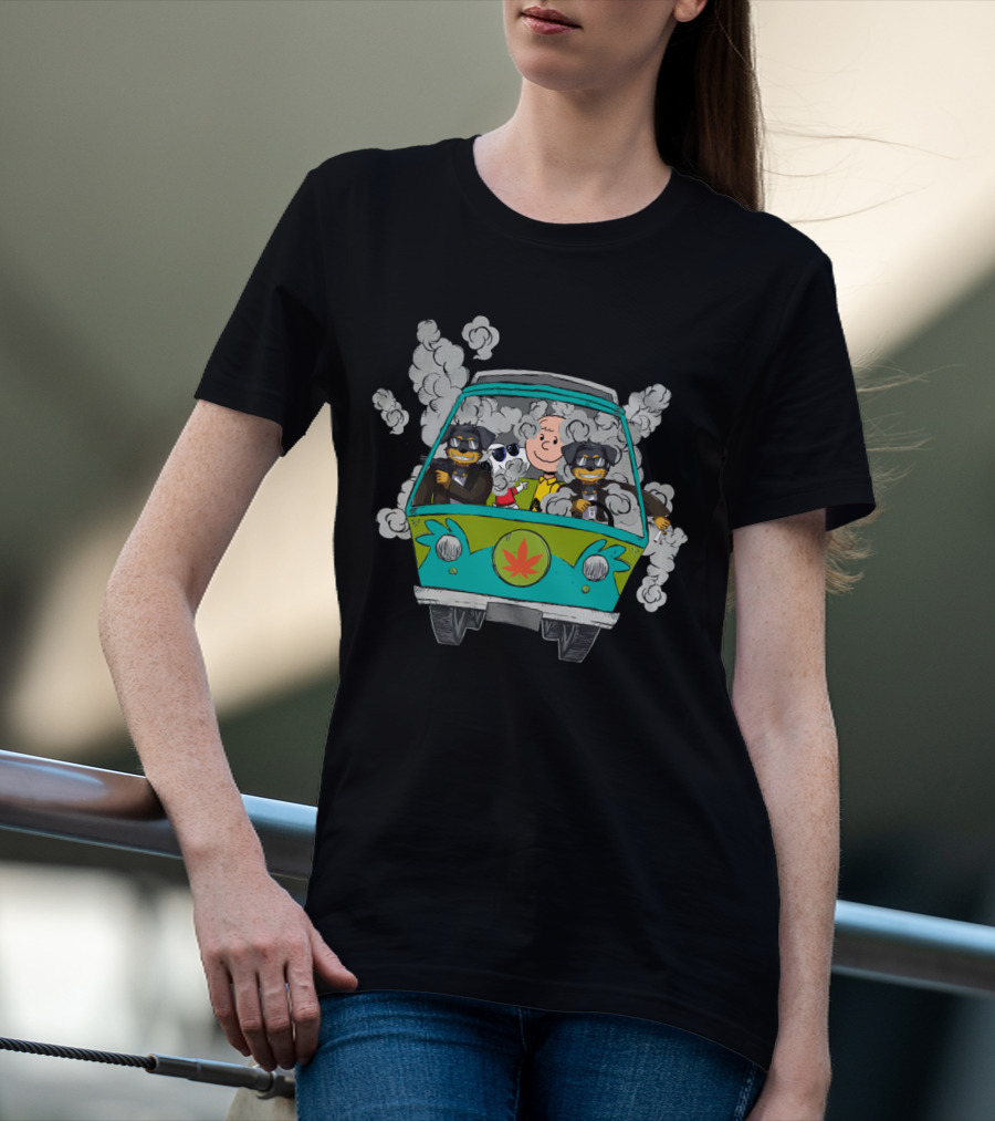 Rottweiler Ds0 Road Trip In Smoke-Filled Van With Cartoon Characters T-Shirt