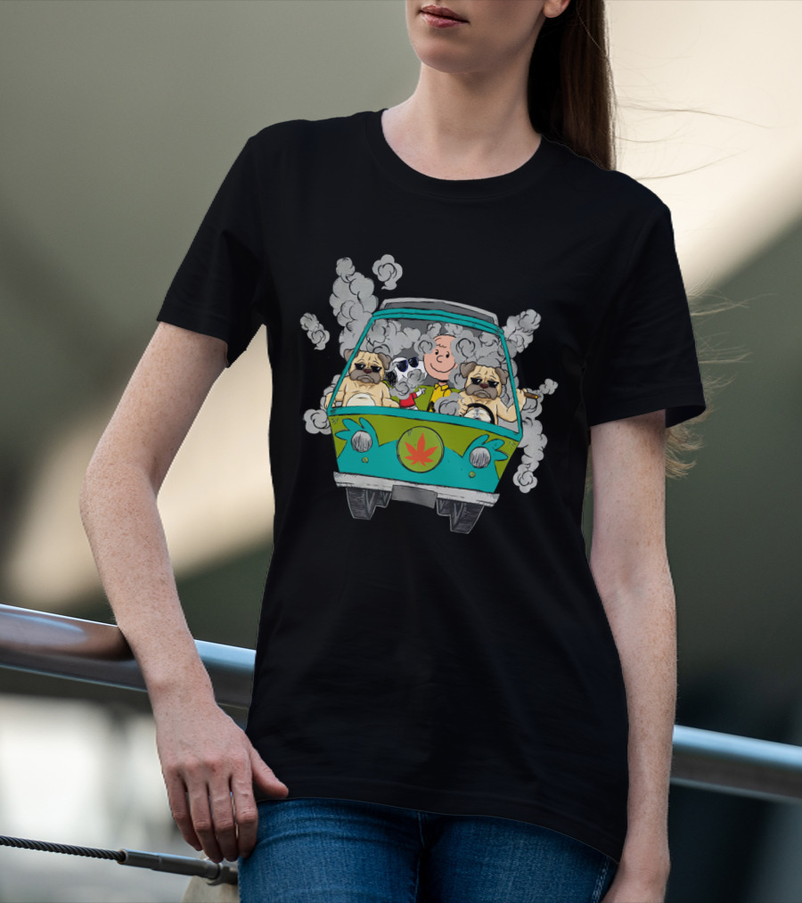 Pug Ds0 Smoking Van With Iconic Dog And Cartoon Character T-Shirt