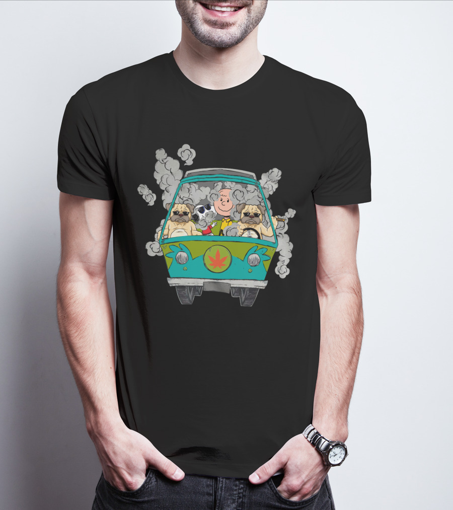 Pug Ds0 Smoking Van With Iconic Dog And Cartoon Character T-Shirt