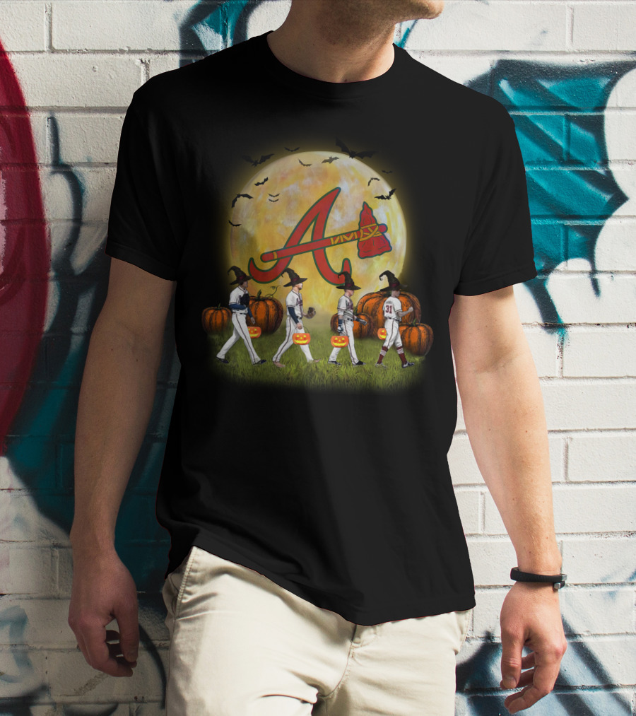 Atlanta Braves Halloween Baseball Pumpkin Moon Bats T-Shirt