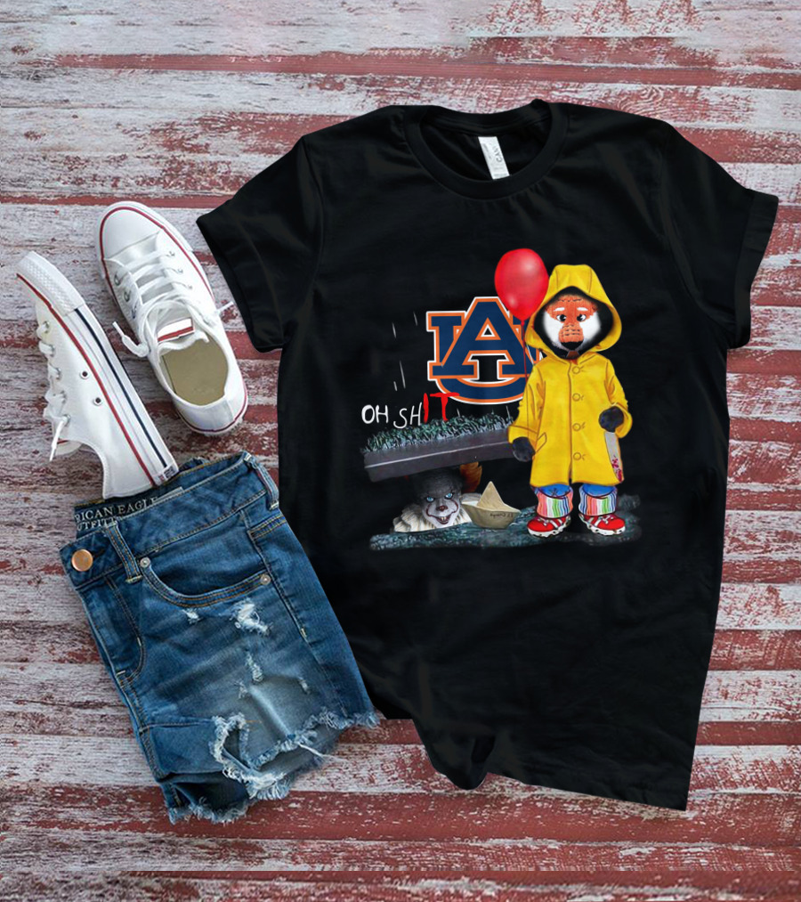 Auburn Tigers IT Parody Pennywise Raincoat Red Balloon Horror Crossover T-Shirt