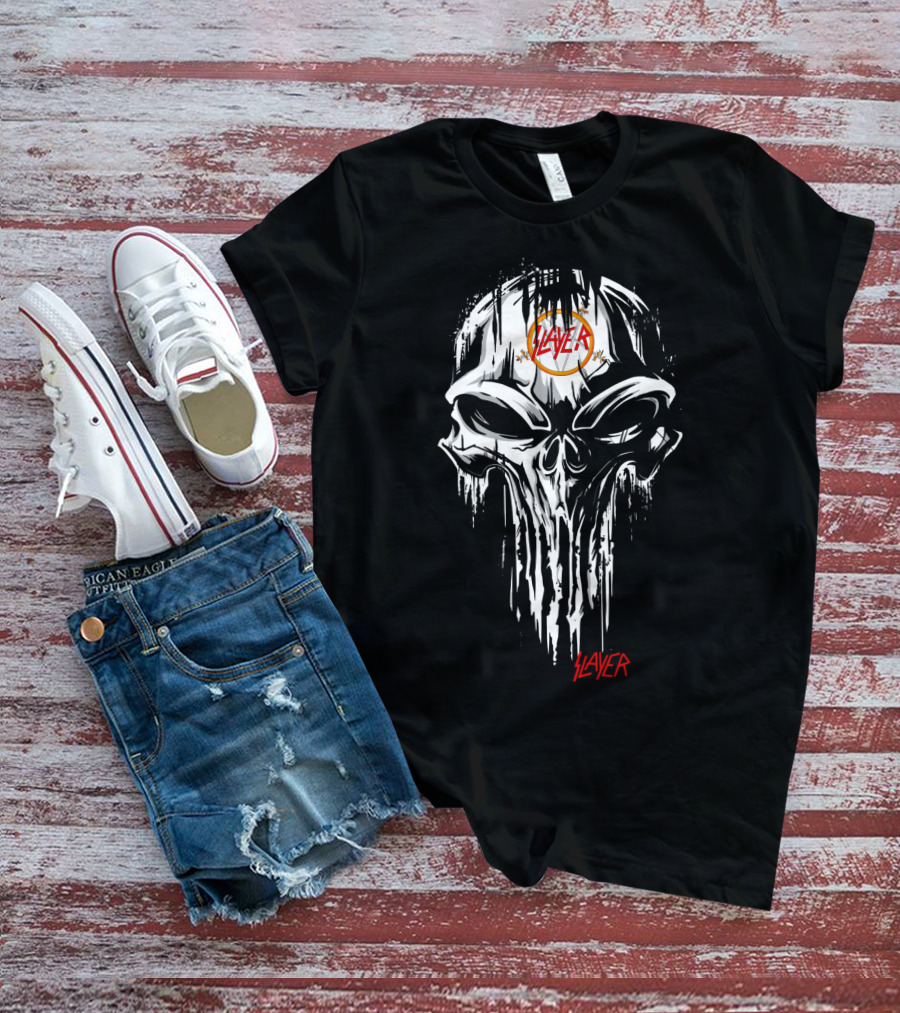 SLAYER Skull Dripping Logo With Inverted Pentagram T-Shirt