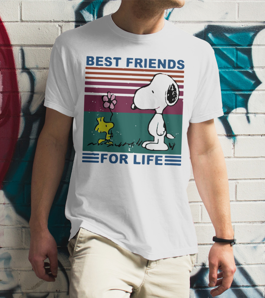 Best Friends For Life Snoopy Woodstock Vintage Retro Stripes T-Shirt