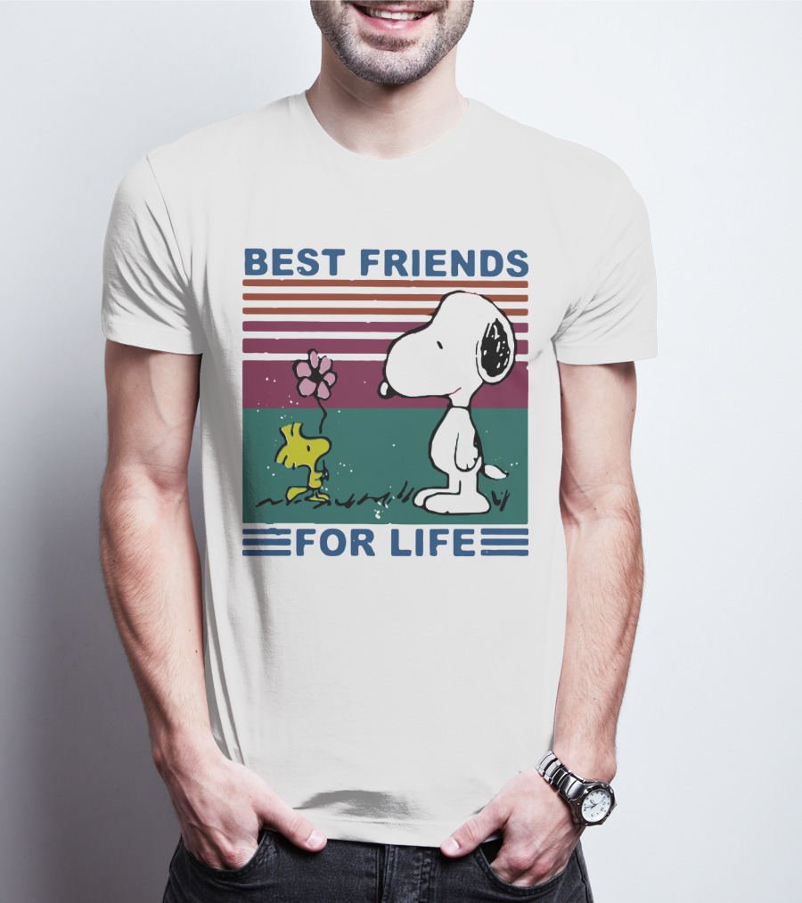 Best Friends For Life Snoopy Woodstock Vintage Retro Stripes T-Shirt