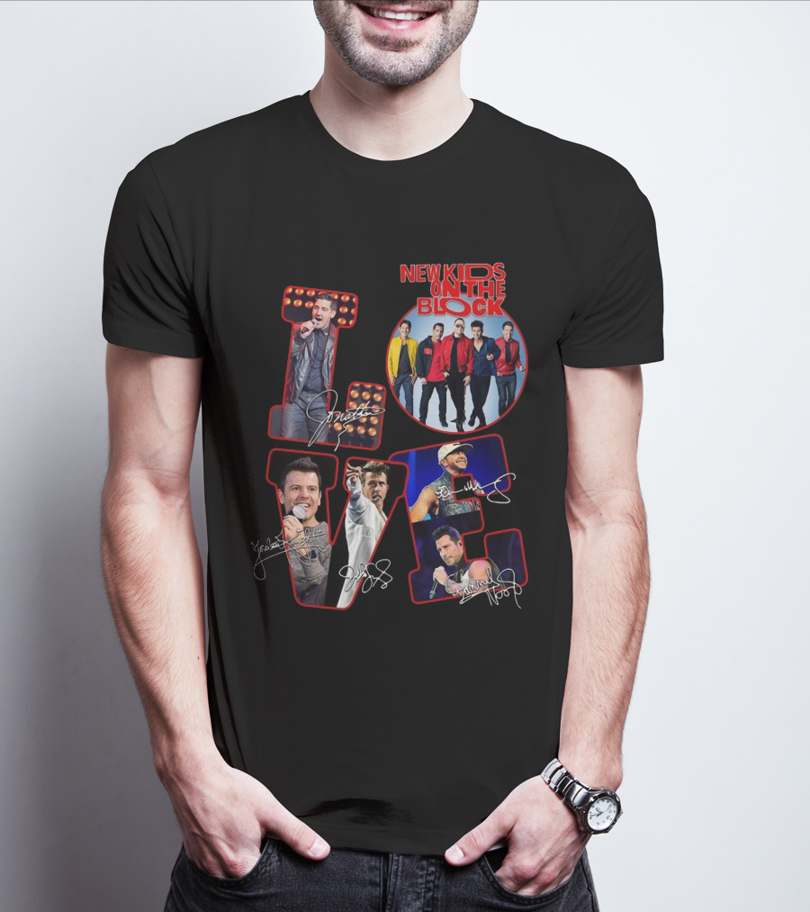 LOVE New Kids On The Block Signatures Group Photo Collection T-Shirt