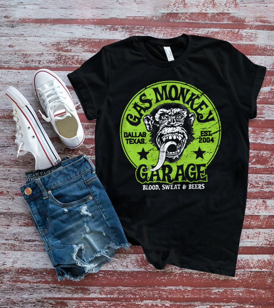 Gas Monkey Garage Dallas Texas EST 2004 Blood Sweat And Beers T-Shirt