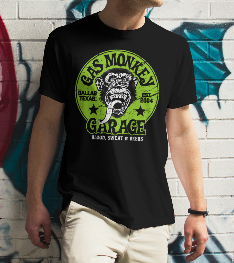 Gas Monkey Garage Dallas Texas EST 2004 Blood Sweat And Beers T-Shirt
