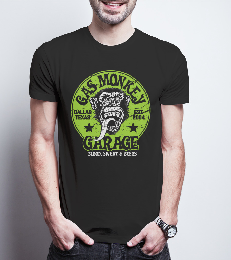 Gas Monkey Garage Dallas Texas EST 2004 Blood Sweat And Beers T-Shirt