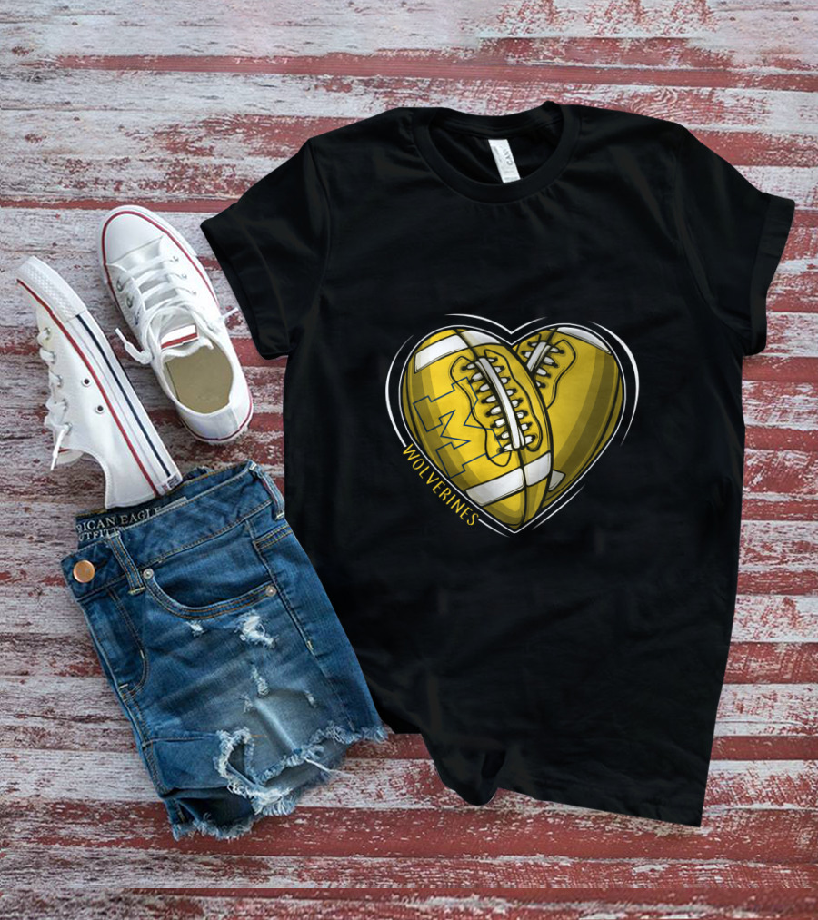Michigan Wolverines Heart-Shaped Football T-Shirt