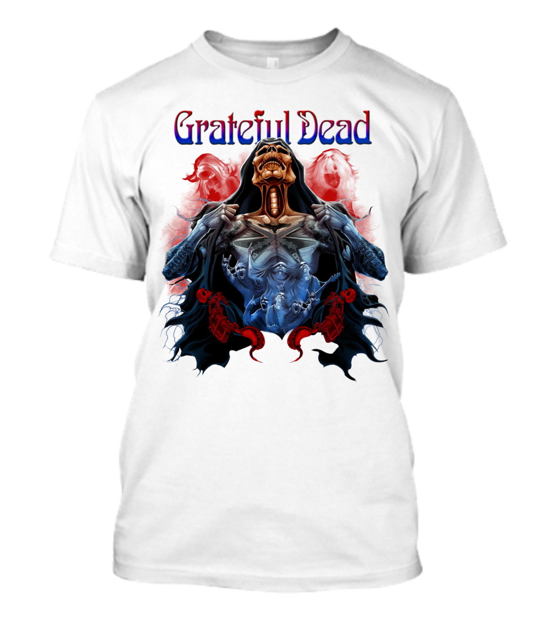 Grateful Dead Skeleton Artwork With Red And Blue T-Shirt