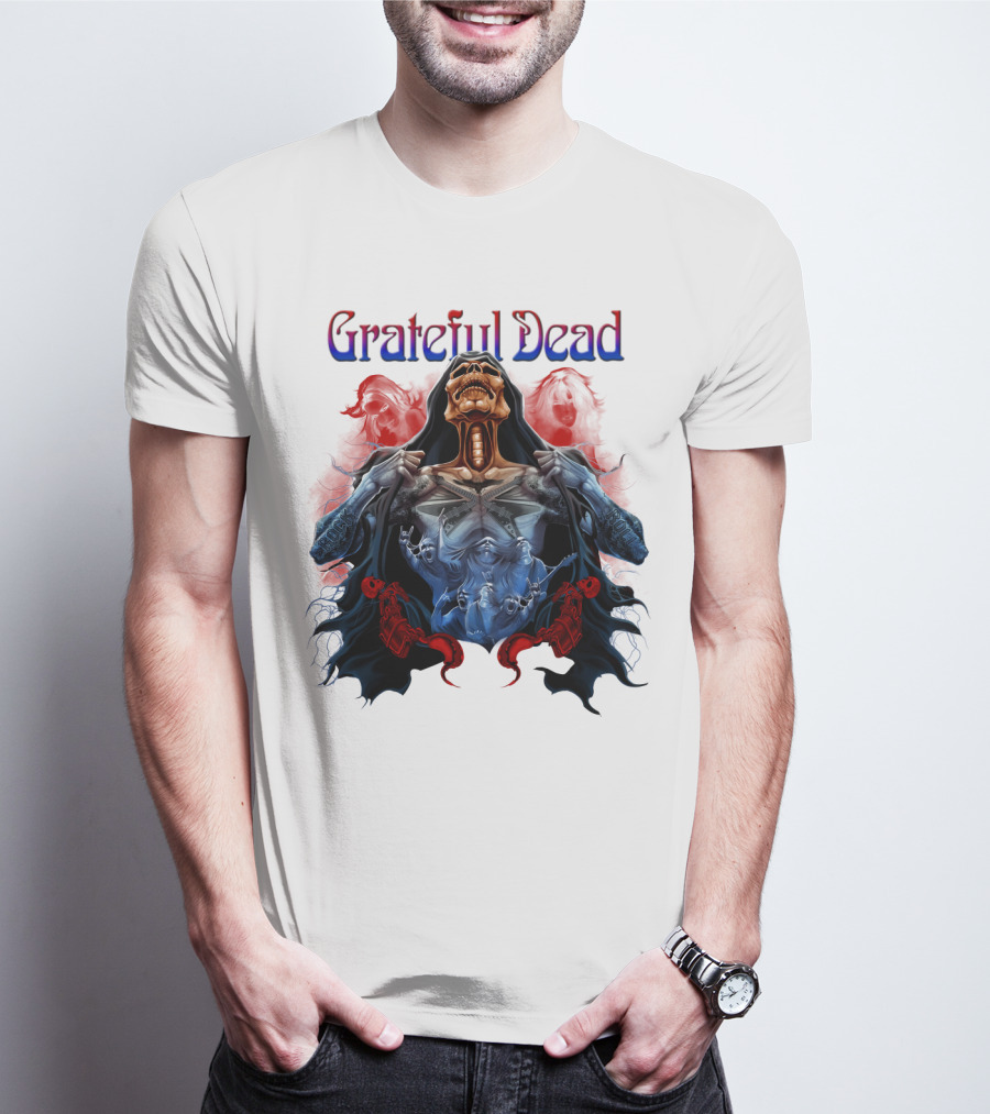 Grateful Dead Skeleton Artwork With Red And Blue T-Shirt