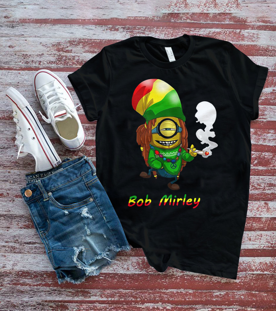 Bob Mirley Minion With Rasta Colors Smoking And Peace Necklace T-Shirt