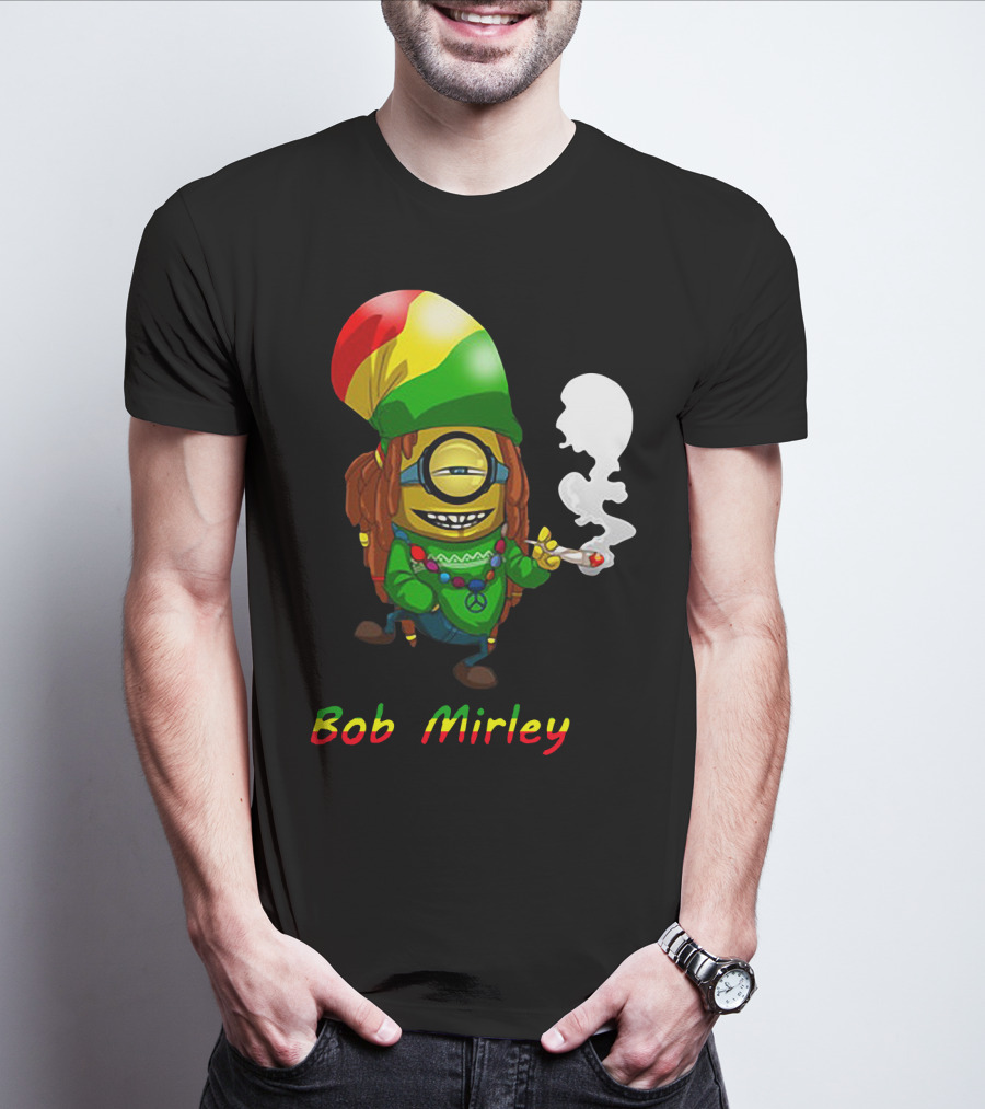 Bob Mirley Minion With Rasta Colors Smoking And Peace Necklace T-Shirt