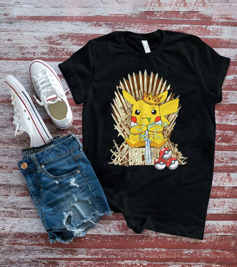 Pikachu Throne King With Sword And Pokeballs Game Of Thrones Style T-Shirt
