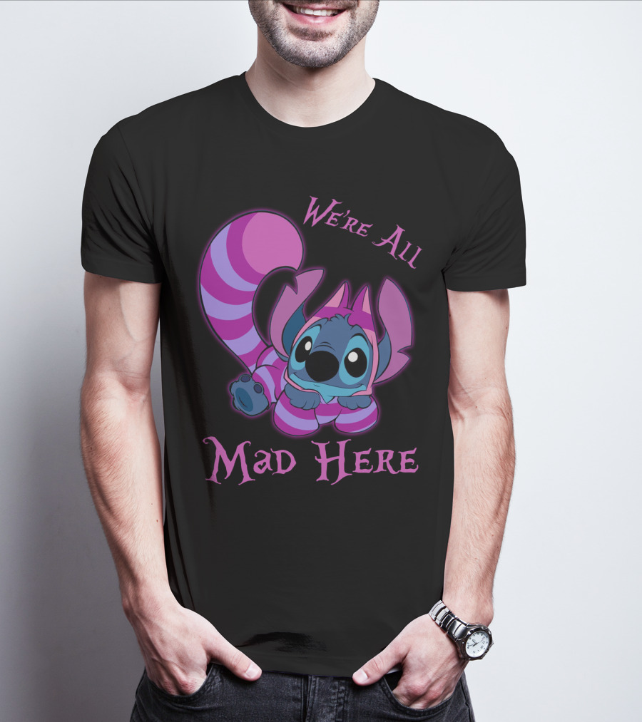 Stitch And Cheshire Cat We're All Mad Here Crossover T-Shirt