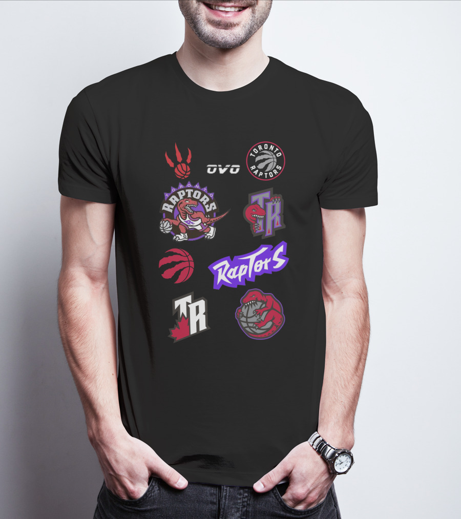 Toronto Raptors Logos Collection Including OVO Partnership And Dinosaur Iconography T-Shirt
