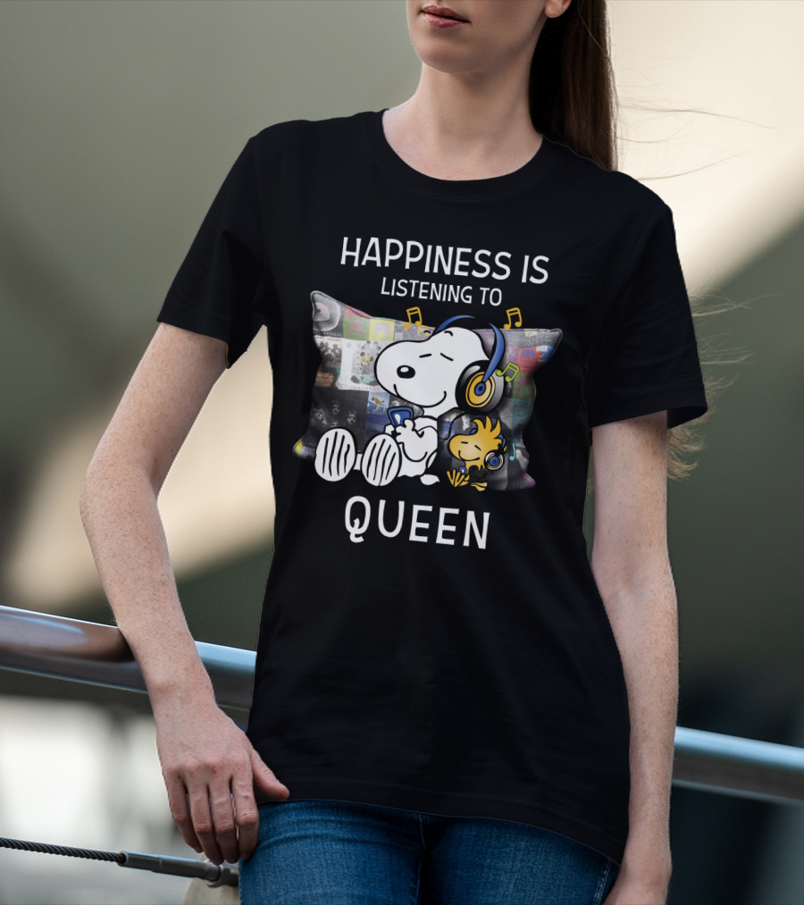 Happiness Is Snoopy And Woodstock Listening To Queen Music T-Shirt