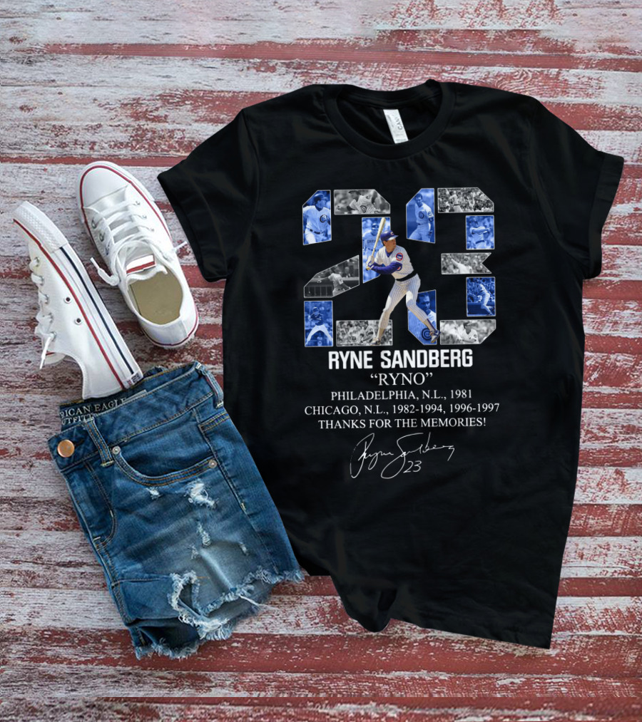 Ryne Sandberg Ryno 23 Thanks For The Memories Philadelphia Chicago Cubs Baseball Career Highlights T-Shirt