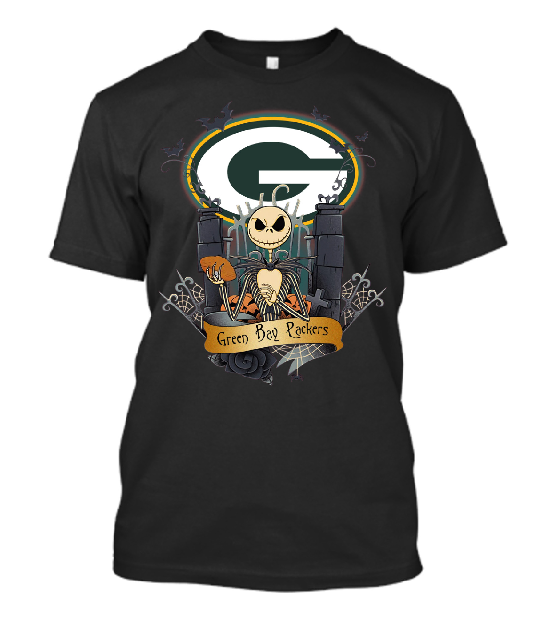 Green Bay Packers Jack Skellington Football Crossover T-Shirt