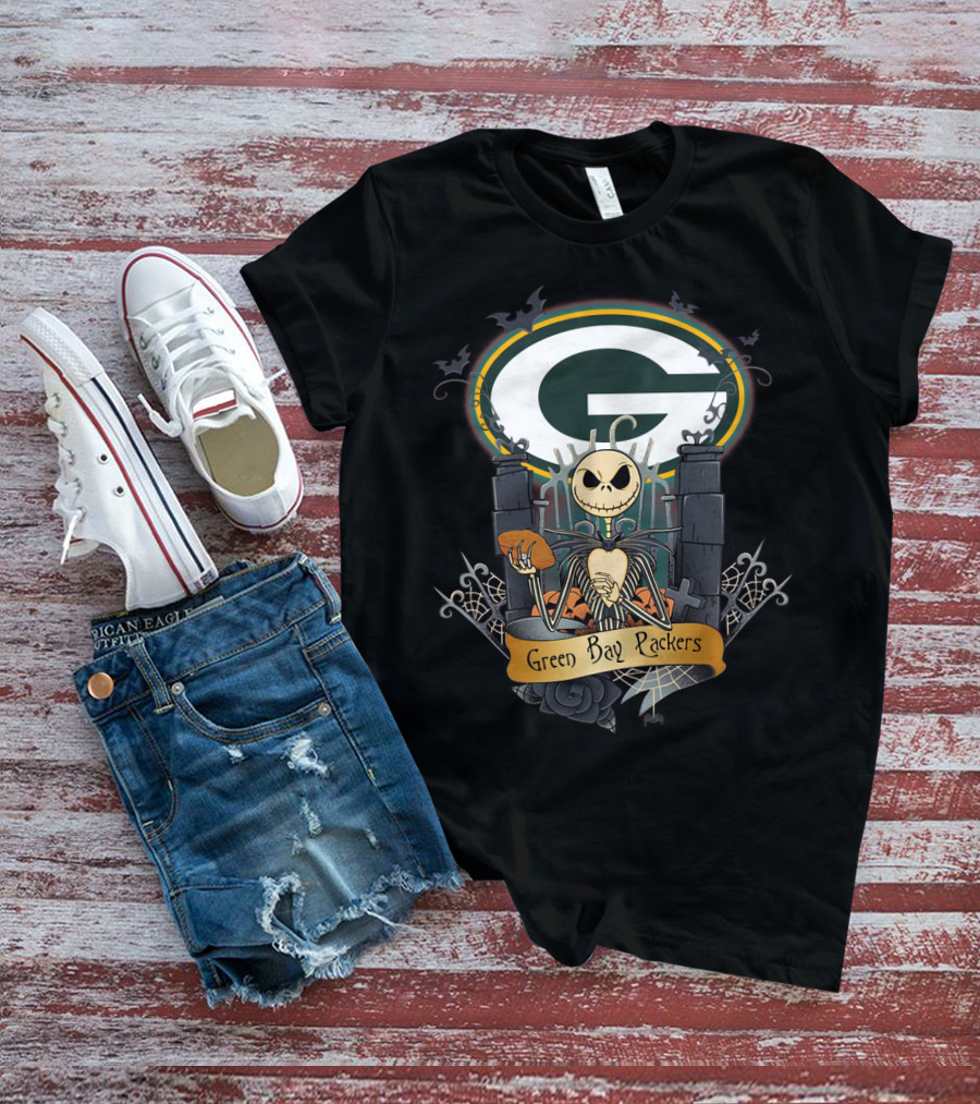 Green Bay Packers Jack Skellington Football Crossover T-Shirt
