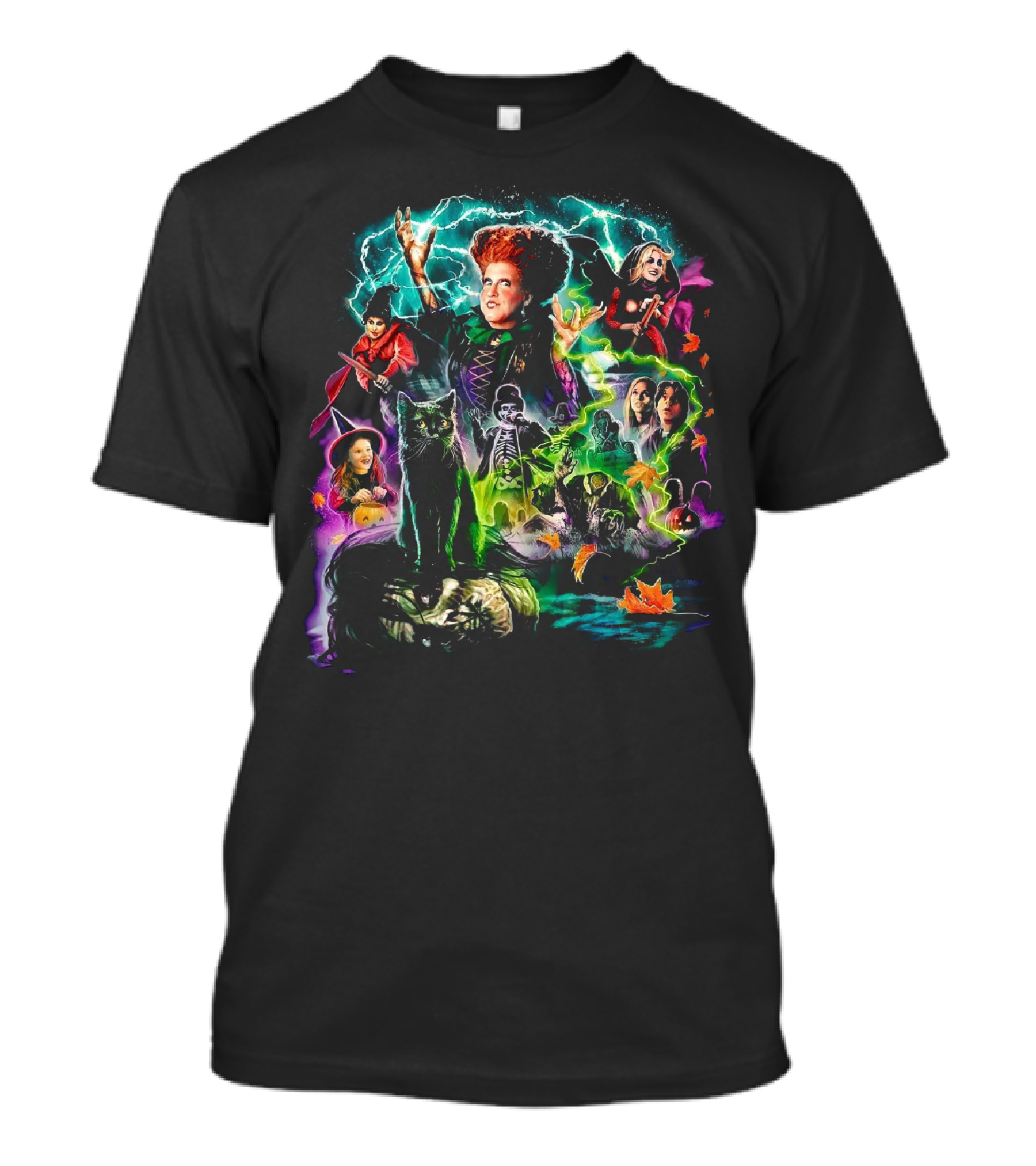 Hocus Pocus Movie Characters Halloween Magic With Witches And Black Cat T-Shirt